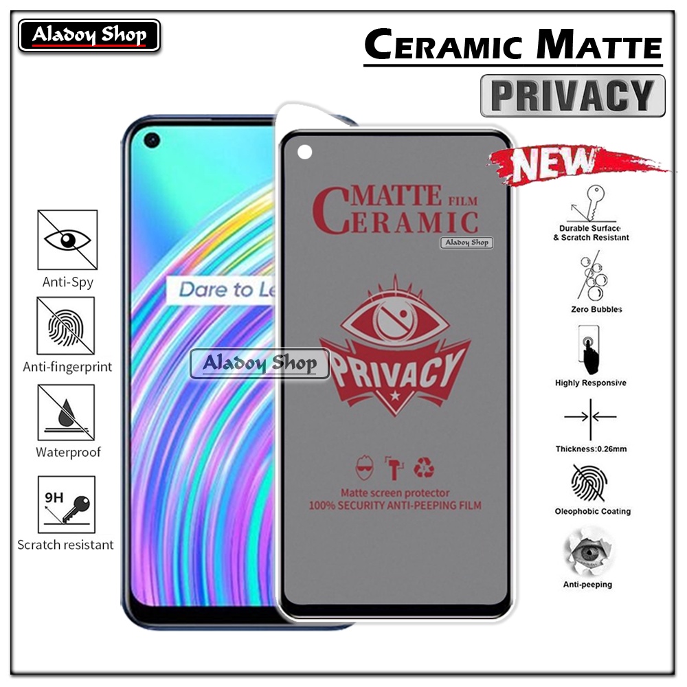 Tempered Glass Anti SPY Realme C17 Anti Gores Privacy + Tempered Glass kamera dan Skin Carbon