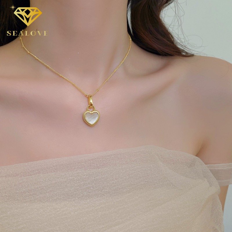 Kalung titanium wanita anti karat emas liontin hitam dan putih dua sisi perhiasan Korea