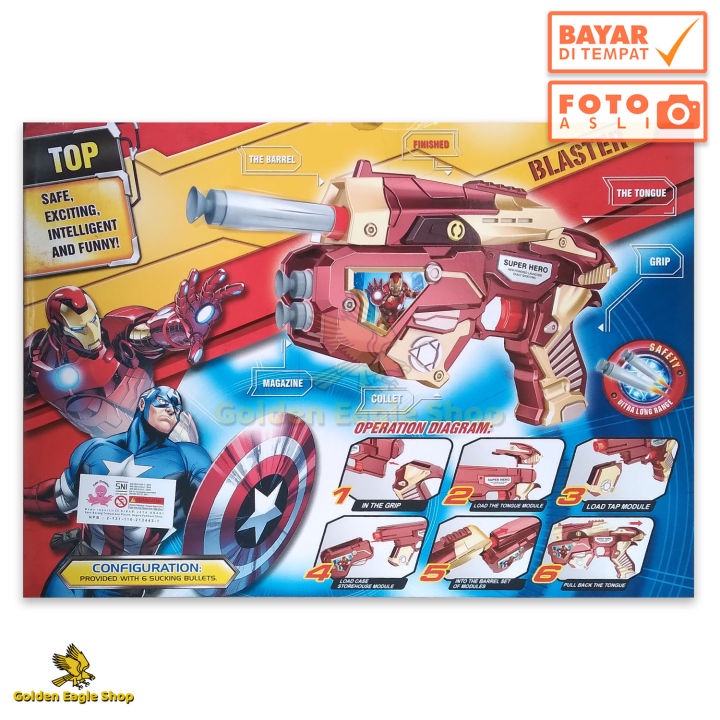 Mainan Anak - Pistol Blaster Nerf - Civil War Iron Man Soft Bullet