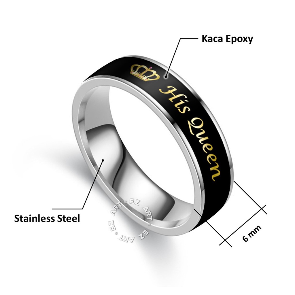 2Pcs CINCIN COUPLE CUSTOM NAMA PASANGAN HER KING HIS QUEEN STAINLESS STEEL ANTI KARAT