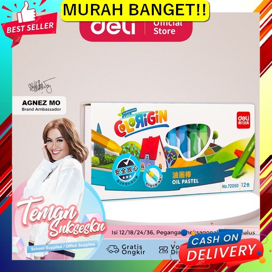 

High Quality Crayon Lab Non Toxic Crayon Triangular Crayon Lab Triangl Deli Oil Pastel 12/18/24/36 Warna Cerah Dengan Pen Holder Extender Dan Rautan Pensil 7205 Series
