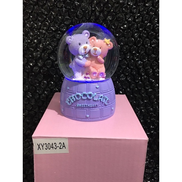 bola kristal salju lampu snowball  kado dgn karakter Twin bear