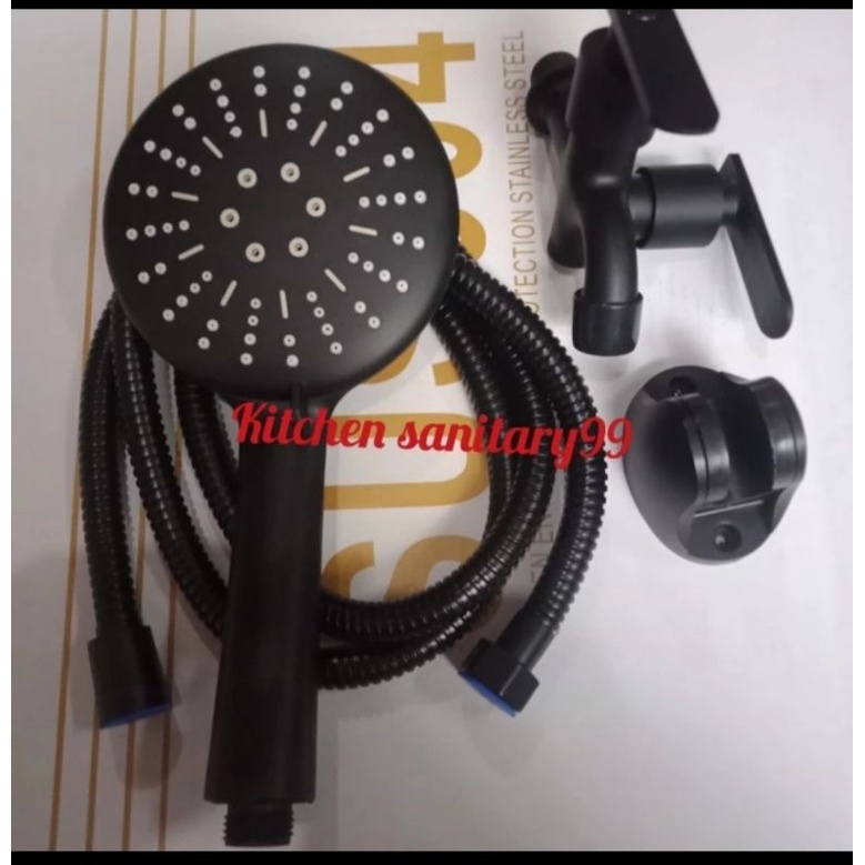Paket hand shower hitam bulat / Hand shower bulat hitam komplit
