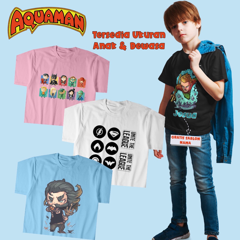 Baju Aquaman Anak dan Dewasa Kaos Couple Keluarga Motif Aquaman Gratis Sablon Nama