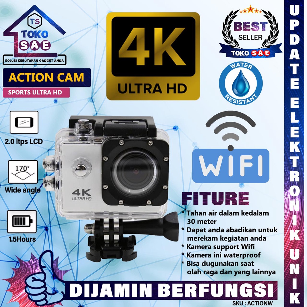Action Camera WIFI 1080P 4k Ultra Hd Kamera 12MP Kogan Waterproof Original Camera Sport Olahraga Ren