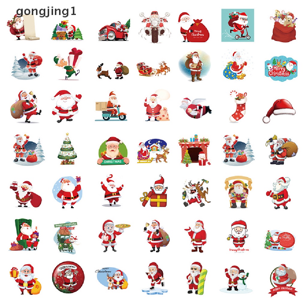 Ggg 50Pcs /bag Kartun Lucu Santa Claus Natal Graffiti Stiker Skuter Laptop Gitar Skateboard Koper Bagasi Tahan Air Tahun Baru Dekorasi Decals ID