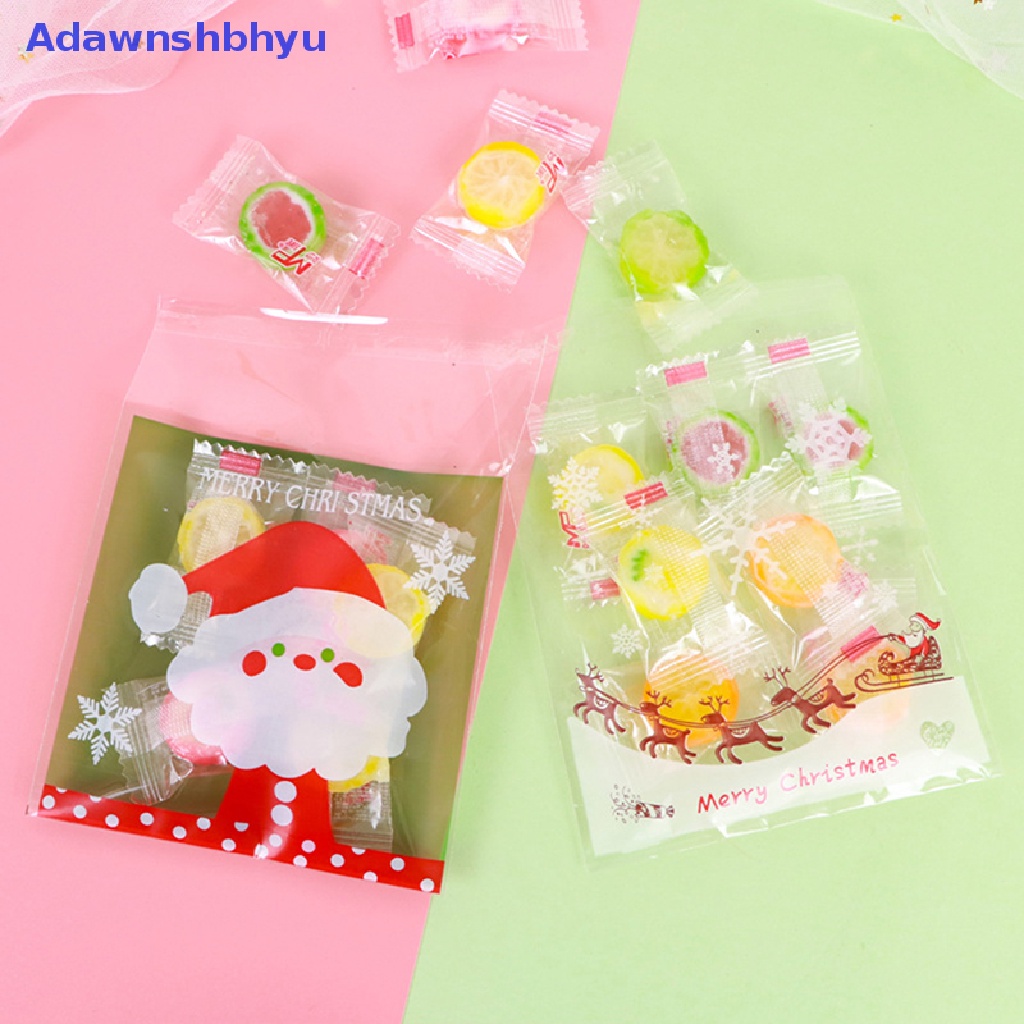 Adhyu 100pcs/pack Merry Christmas Cookie Candy Self-Adhesive Bags Kantong Kue10 * 10cm ID