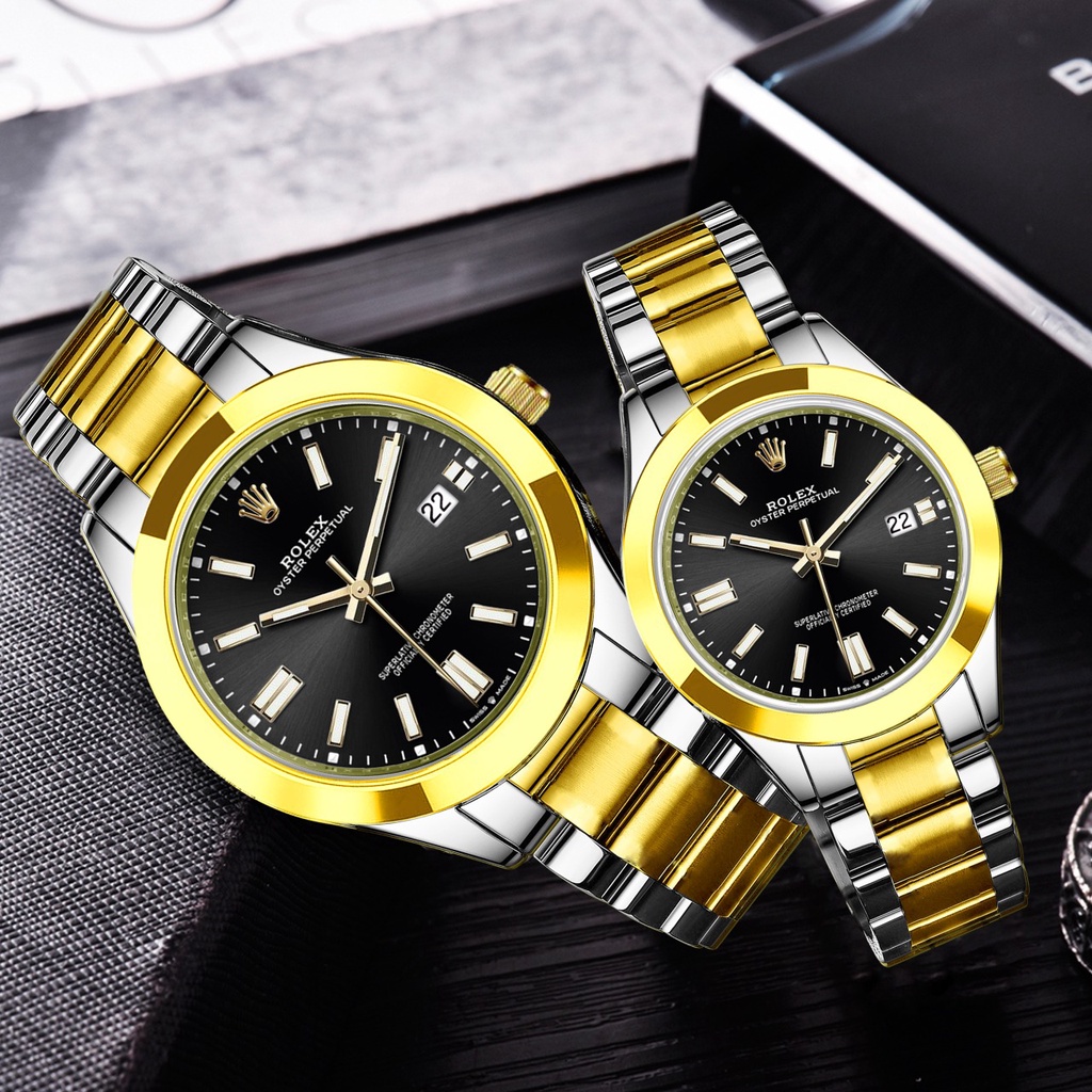 {COD✔️} NEW  Jam Tanggal Couple Premium Rolex 8565 SRantai - Tanggal ON/Aktif -  jam tangan cewek co