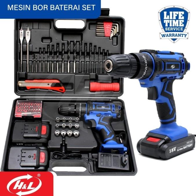 Bor Cordless Drill Bor Baterai 18V H&L Impact Drill HnL HL 912 SET