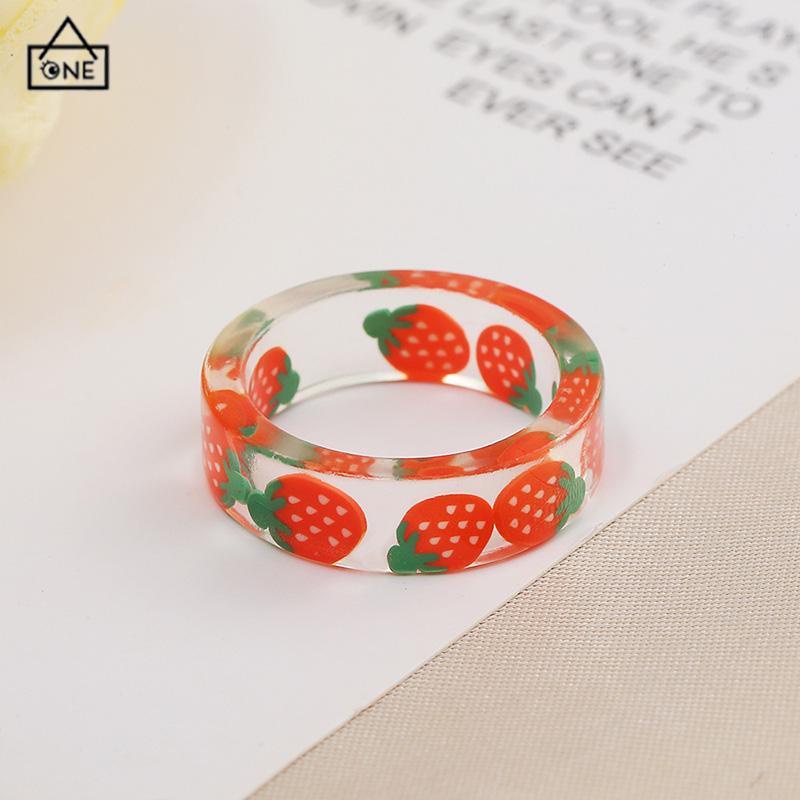 COD❤️Cincin Bahan Resin Akrilik Bentuk Buah Untuk Wanita Fashion Korea-A.one