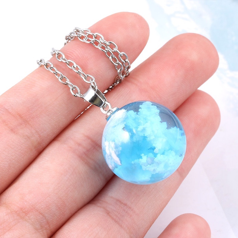 Kalung Bola Resin Blue Sky Awan Putih Eagle COCOJEWELRY