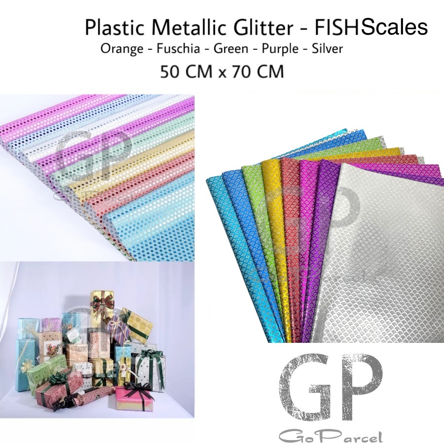 ( 3 Lembar ) PLASTIC METALLIC GLITTER FISH SCALES - PLASTIK GLITER METALIK SHINY MENGKILAP SIRIP SISIK IKAN SILVER GOLD EUSTHATIC CLASSIC VINTAGE