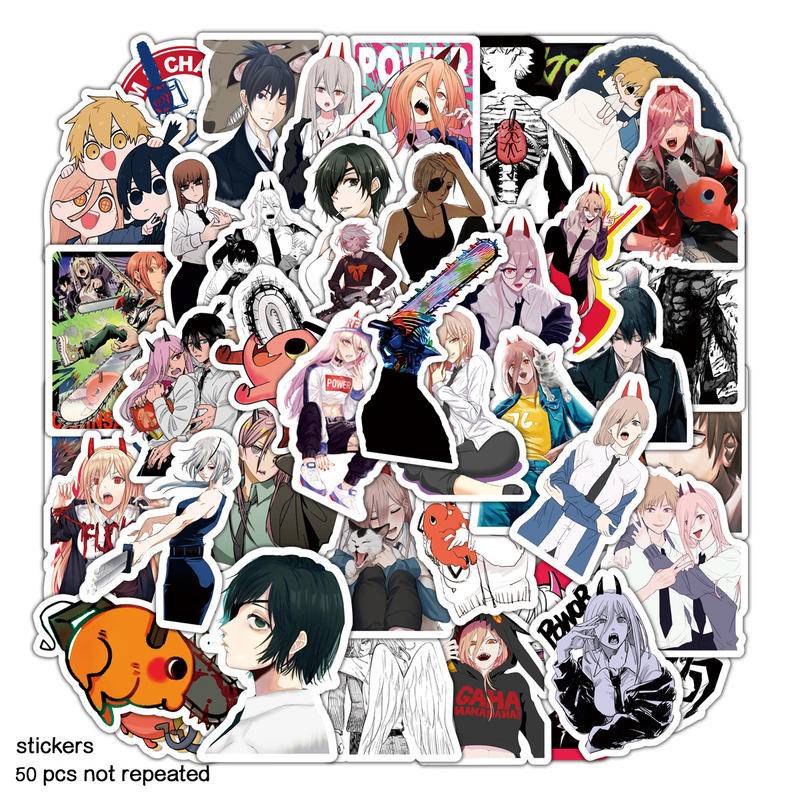 50pcs /Set Anime Chainsaw Man Denji Makima Aki Hayakawa Power Pochita Stiker Aesthetic Motor Ponsel Mobil Skateboard Laptop Stiker Mainan Anak Klasik In Stock New Arrival LY