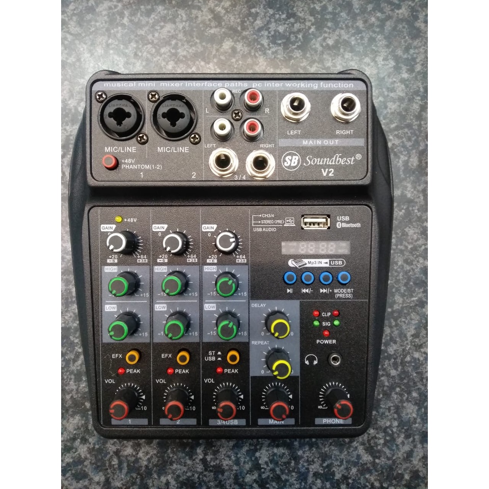 Mixer Mini SOUNDBEST V2 Mikser audio rumah Original 4 Chanel Miks