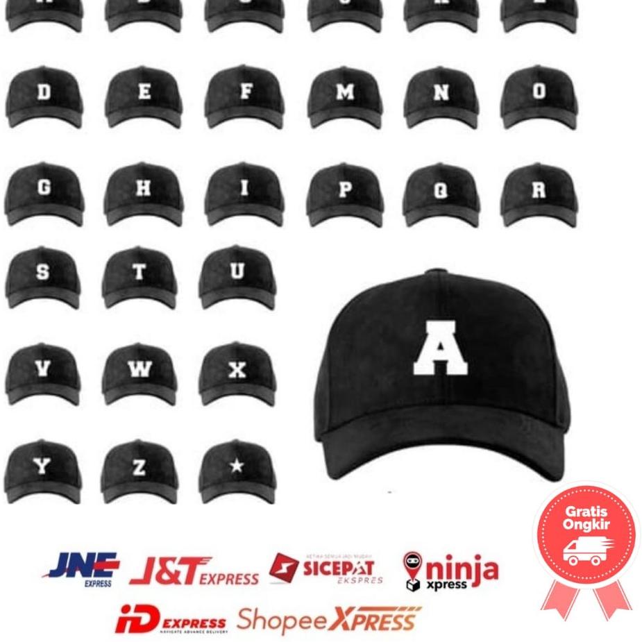 ✔✔SALE✔✔  Topi Baseball cap Abjad Huruf Teks Alphabet A B C D E F G H I J K L M N O P Q R S T U V W 