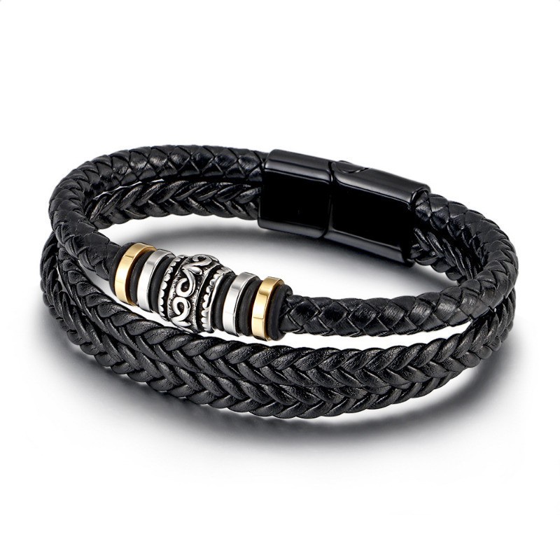 [Z H Perhiasan] Hip Hop Rock Retro Pria Fashion Multi Layer Gelang Kulit Pesta Perhiasan Aksesoris