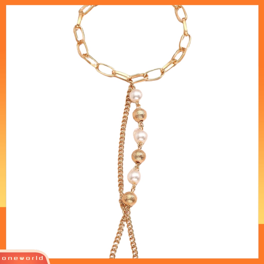[ONE] Wanita Gelang Mutiara Imitasi Stainless Terhubung Patchwork Gelang Circlet Set Aksesoris Tangan