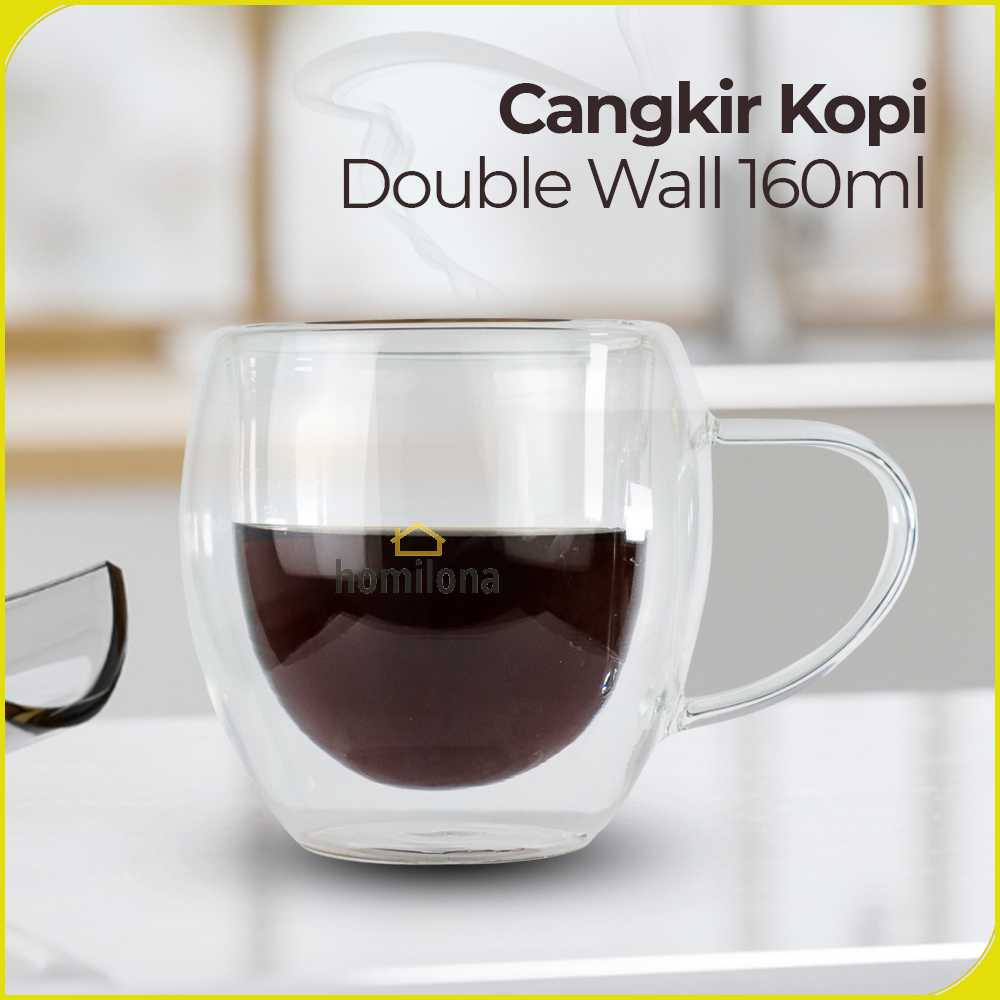 One Two Cups Cangkir Kopi Anti Panas Double-Wall Glass Round