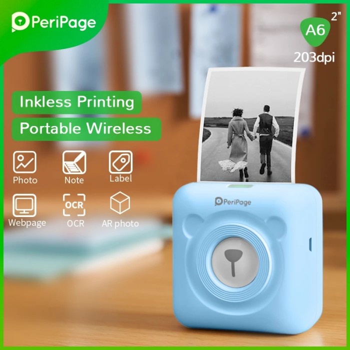 PERIPAGE A6 Printer Mini Thermal Bluetooth + Kertas Thermal 10 Roll