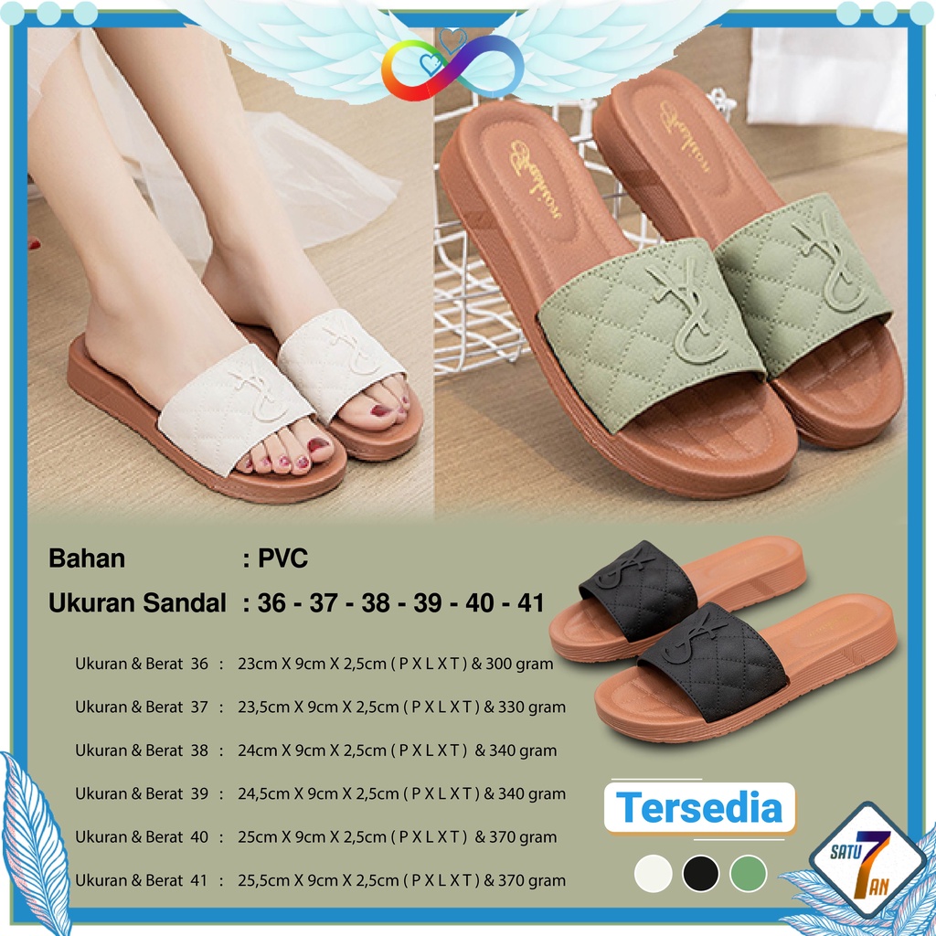 Sandal Slop Flat Sandal Wanita Slip On Fashion Style Cewek Sandal Kasual Nyaman Lentur Empuk PVC Satu7an SPT-34