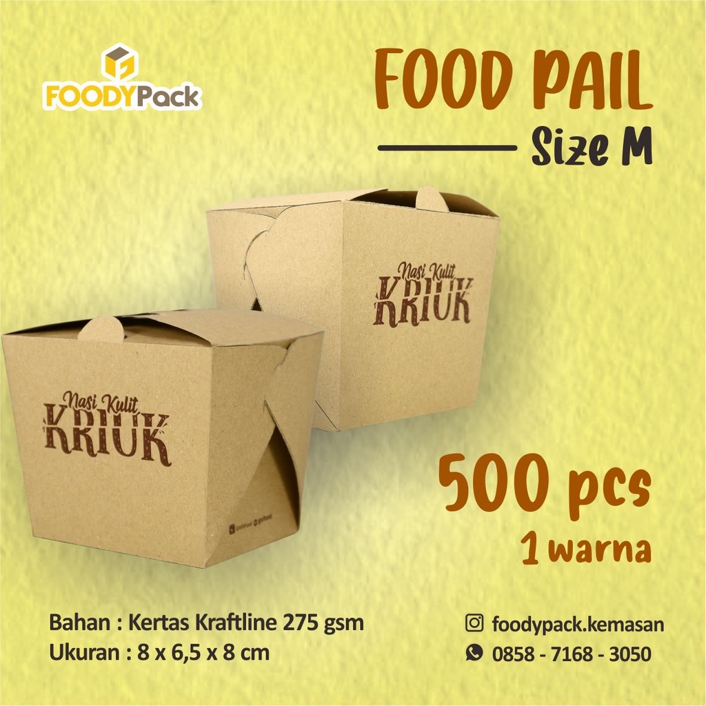 [ PO ±14HARI ] SIZE M - 1 WARNA - CUSTOM Food Pail Kraft I Food Pail Craft I Paper Box I Dus Kemasan