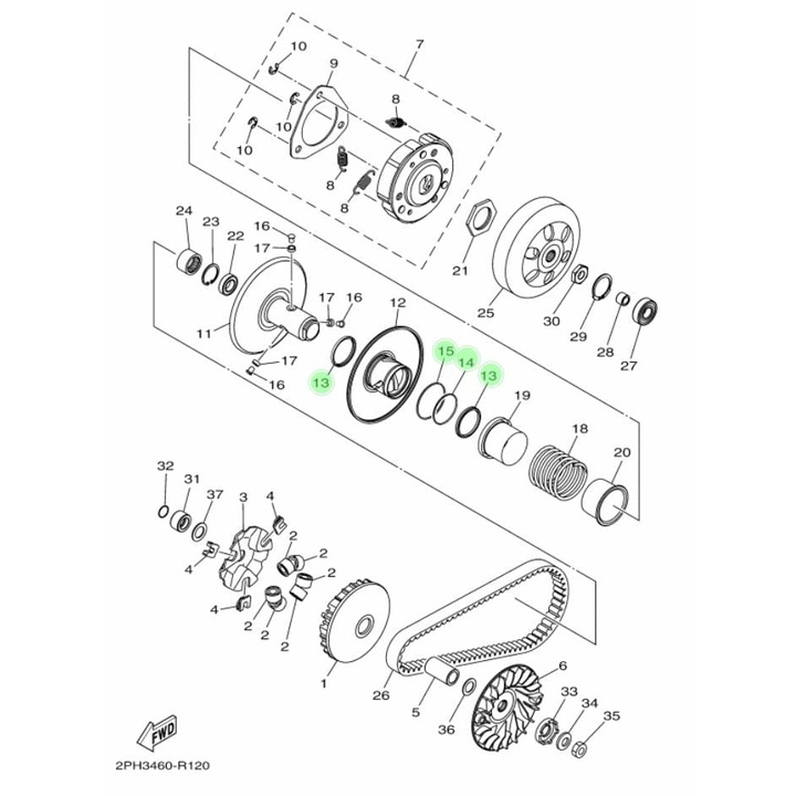 SEAL SIL DAN ORING PULLY PULI MIO M3 S Z 125 ASLI ORI YAMAHA 2SX E7465 00 (2PCS),E7465 10 (1PCS),E7465 20 (1PCS)