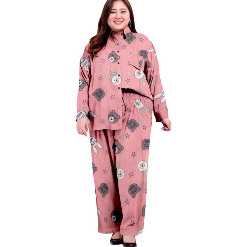 piyama jumbo wanita/piyama lengan panjang jumbo/baju tidur wanita jumbo ld 120 cm/one set oversize