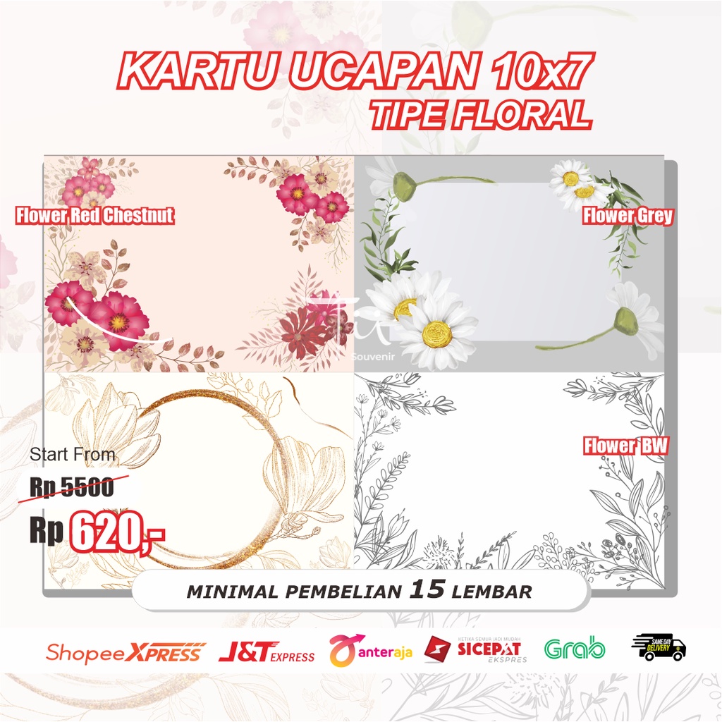 GREETING CARD KARTU UCAPAN GIFT CARD FLOWER BUNGA 10X7