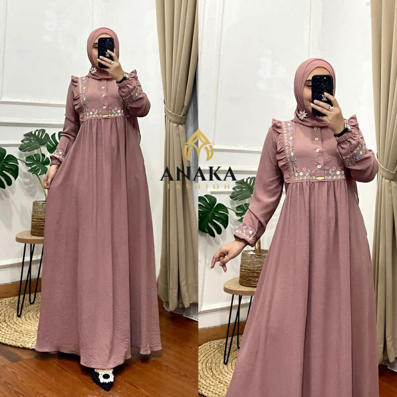 Fashion Muslim Gamis RENATA  INARA  HAVAYA crinkle bordir cringkle airflow dress maxy kekinian terlaris