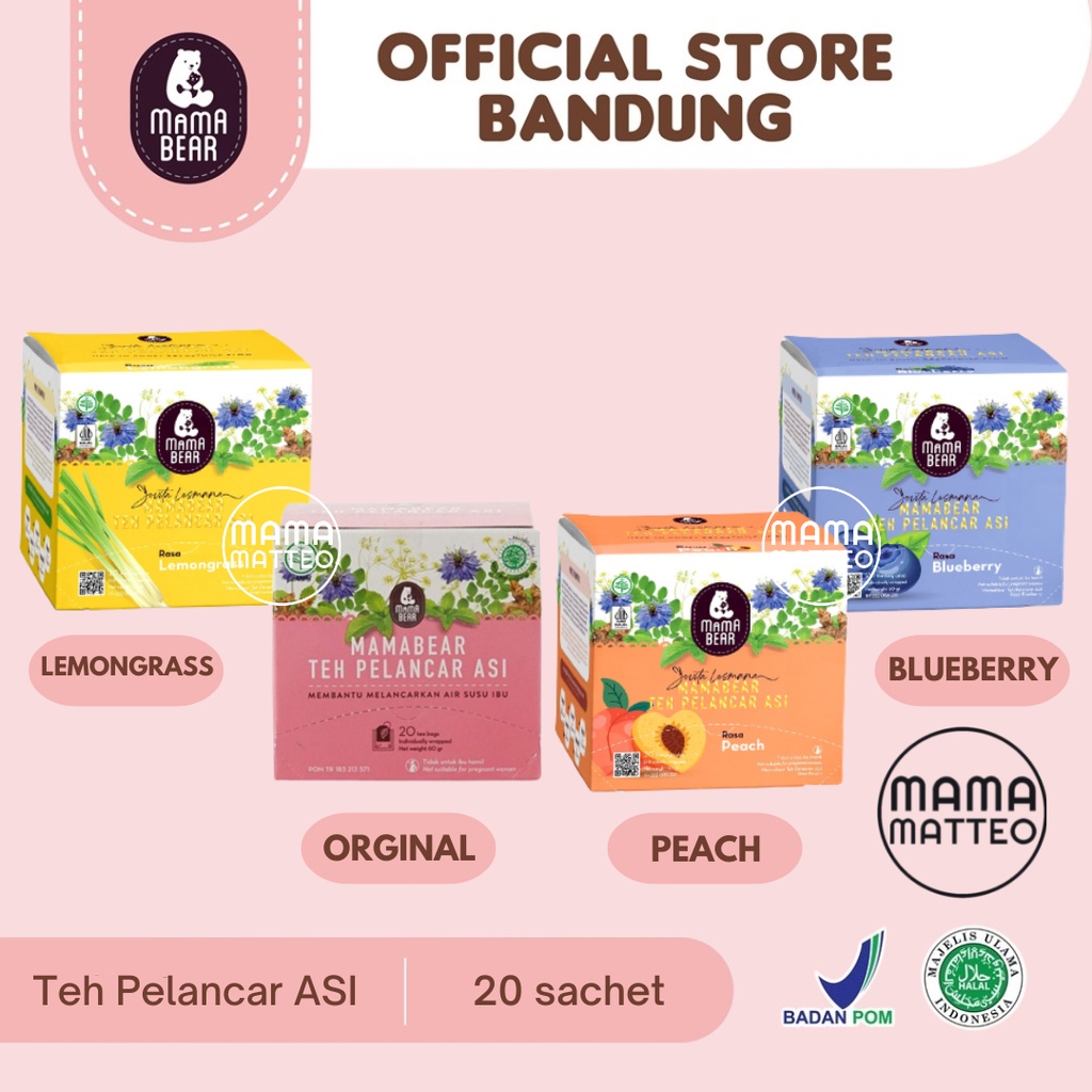 MAMABEAR Teh ASI Booster Tea Penambah Pelancar ASI Mama Bear Teh Box Rasa Original Lemongrass Blueberry Peach / MAMABEAR BANDUNG