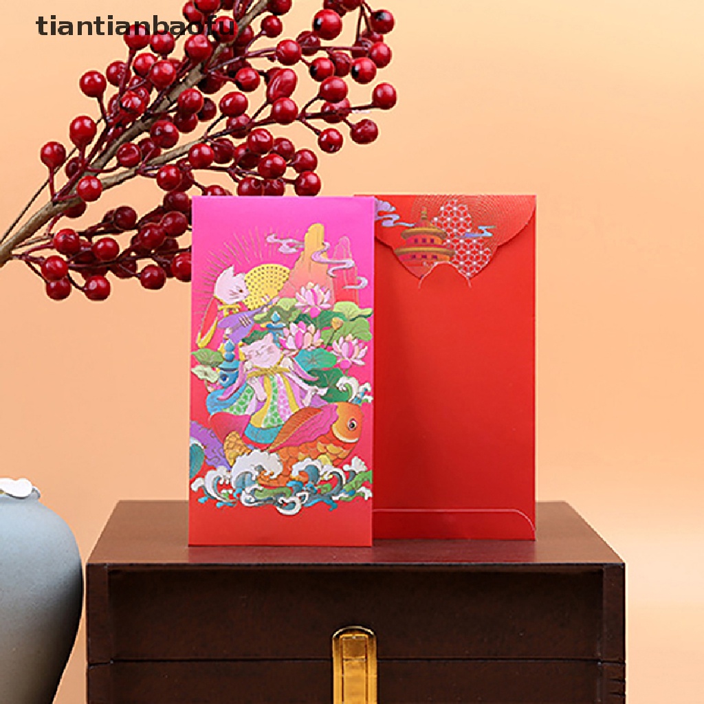 [tiantianbaofu] 6 Pcs 2023tahun Kelinci Cina Amplop Merah Kartun Hongbao Perlengkapan Festival Butik