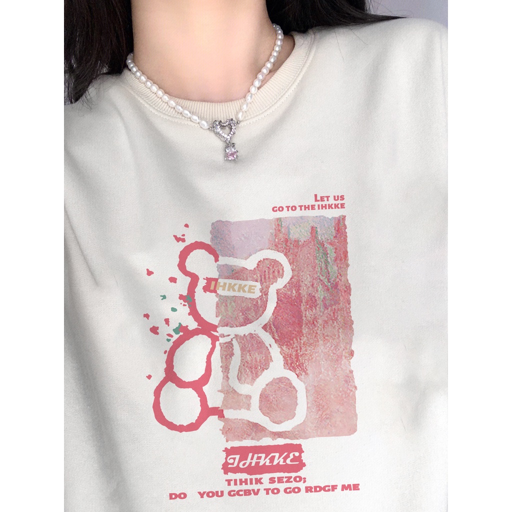 Sweater pink bear kaos oversize baju korean style wanita ootd A0155