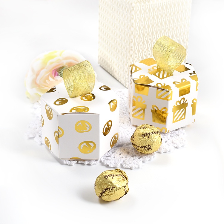 

10pcs Box Karton Packaging Permen Wedding / golden dot striped / box candy cookies / mini hexagonal candy box