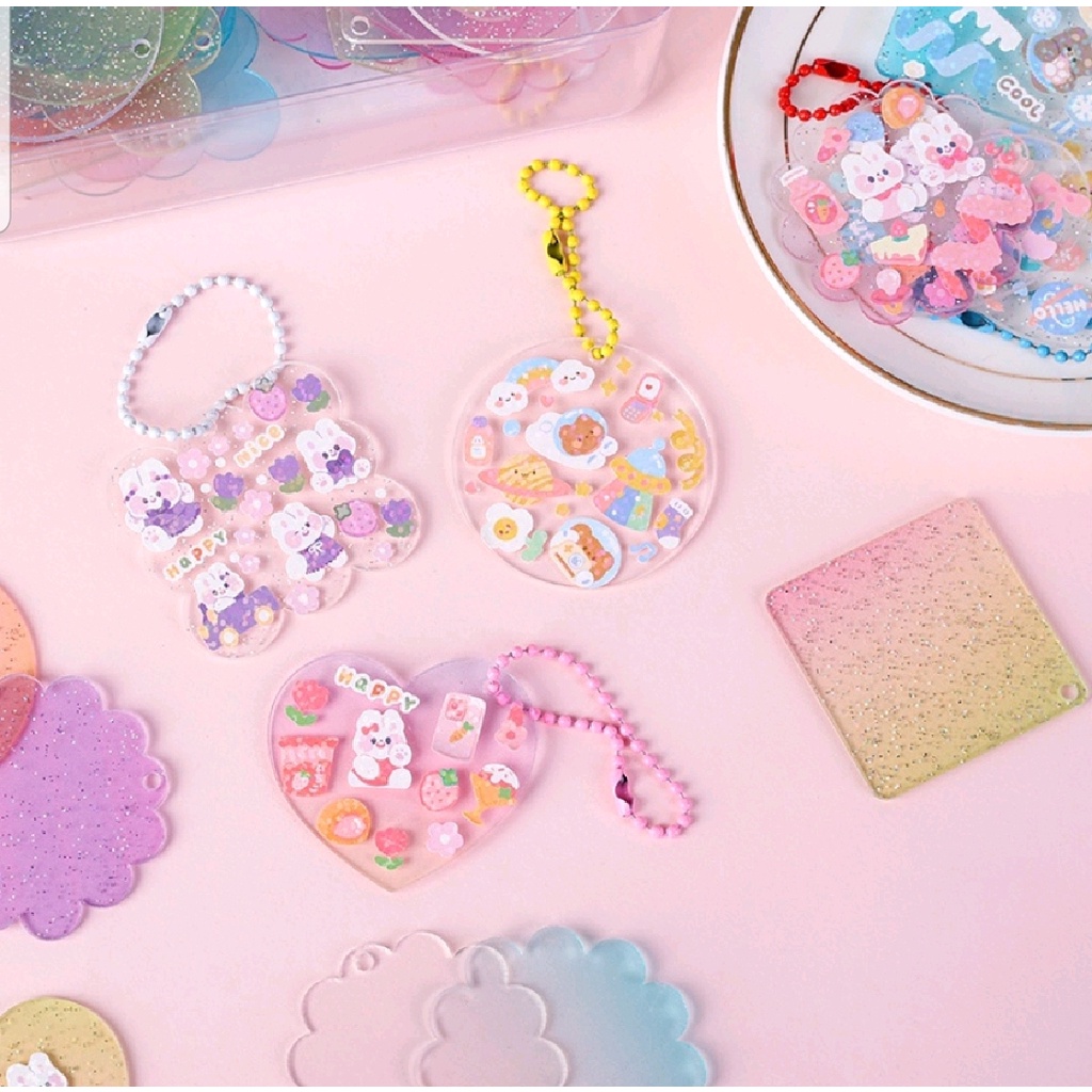 GANTUNGAN KUNCI DIY BAHAN AKRILIK // 1 BOX GANTUNGAN KUNCI TRANSPARAN HANDMADE DIY - BD