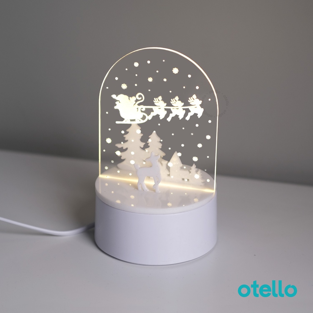 Christmas Acrylic Lamp Dekorasi Lampu Meja Natal White Reindeer Hiasan Hadiah Xmas Gift Hampers