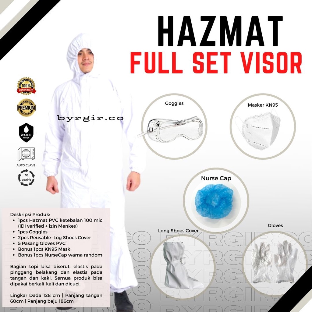 BYRGIR Reusable Hazmat Full Set + Gloves Shoes Cover Baju APD Coverall