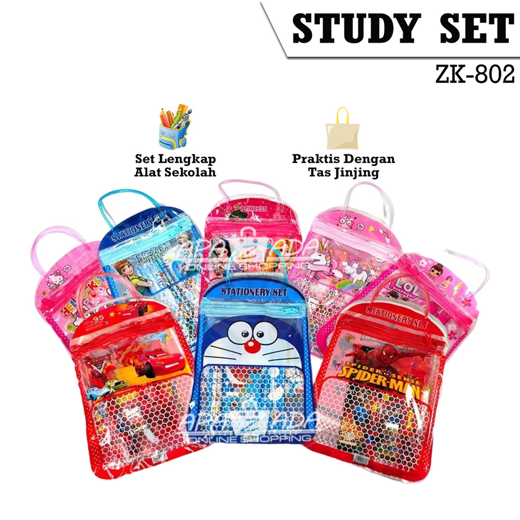 

Apazada - Paket Alat Tulis Study Set Karakter ZK-802 Perlengkapan Sekolah Stationery Set Tas