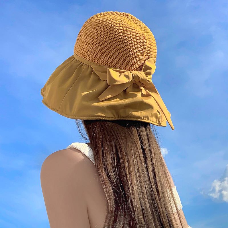 Topi Pantai Japan Rajut Wanita Elegan Pelindung Matahari 360 Derajat ANTI UV High Quality Import
