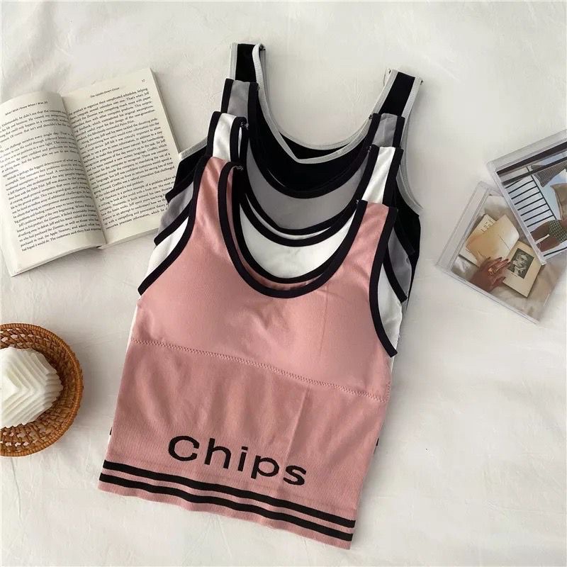 Tank top wanita (T4 Chip)crop top seamless bra/crop top sport bra u-neck chips