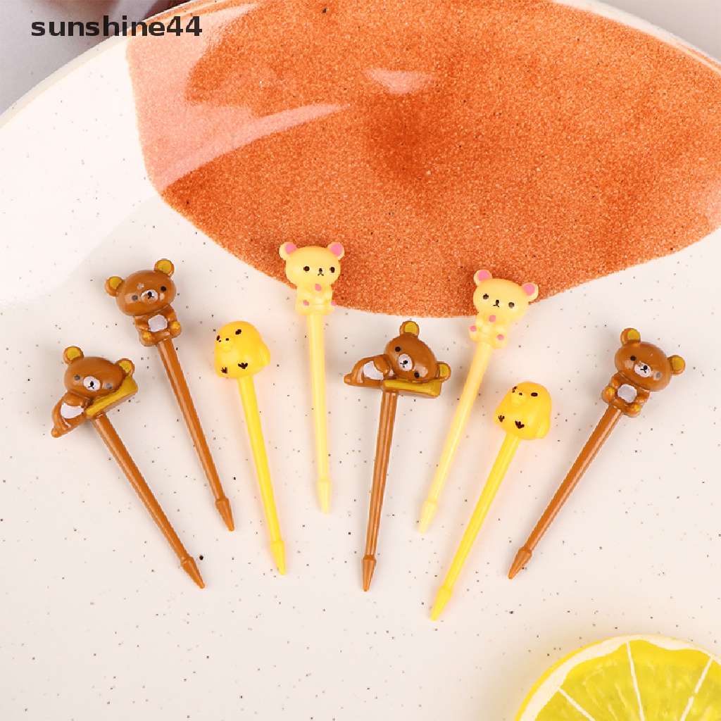 Sunshine 8pcs / Pak Garpu Buah / Kue / Snack / Dessert Bentuk Beruang Kartun Lucu Untuk Anak