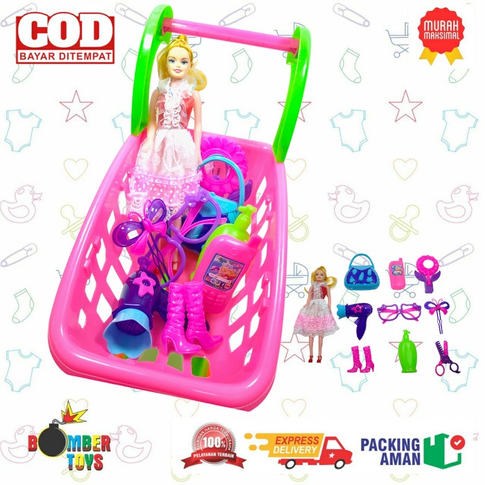 Mainan Anak Keranjang Boneka Belanja Hairdryer Tas Troli salon Murah
