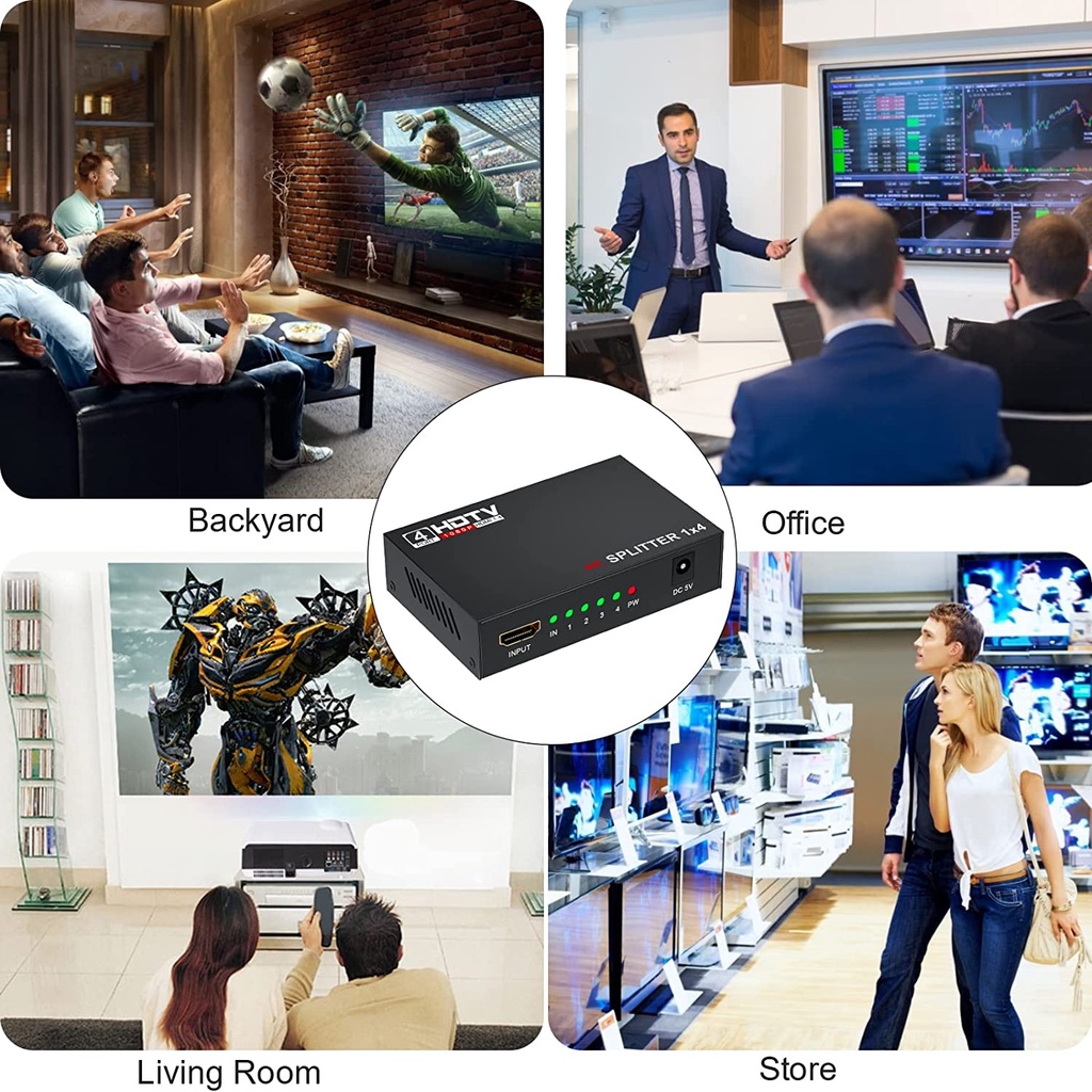 【LIPI】Multimedia HD Splitter 4 Port Hub Full Video 1X4 HD Spliter Split 1 In 4 Out Repeater Amplifier V1.4 3D 1080P