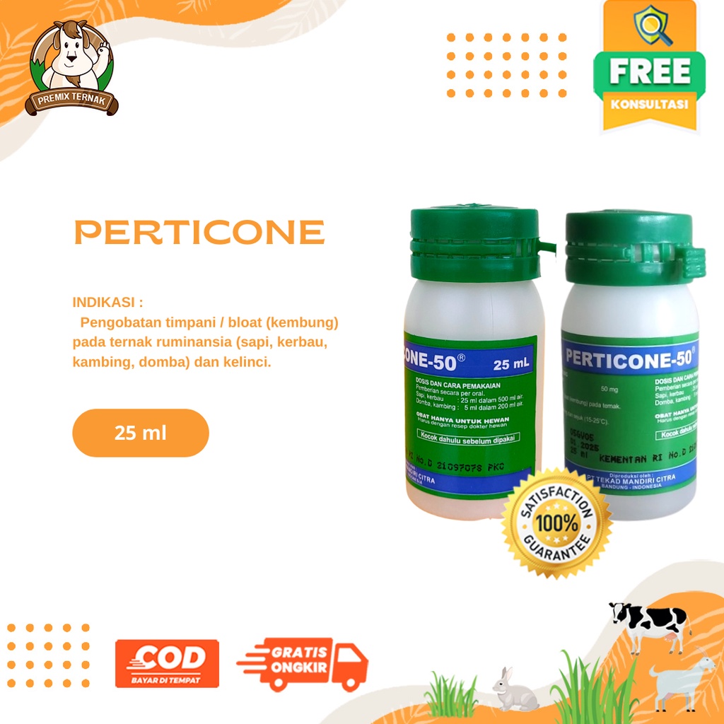 PERTICONE 50 25ml - Pengganti permethyl 50 - obat kembung hewan ternak Sapi kambing Domba