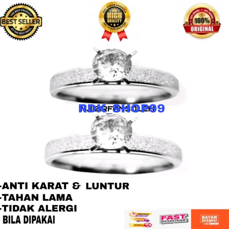 Cincin Titanium/Couple Pasir Polos Zirkon PUTIH