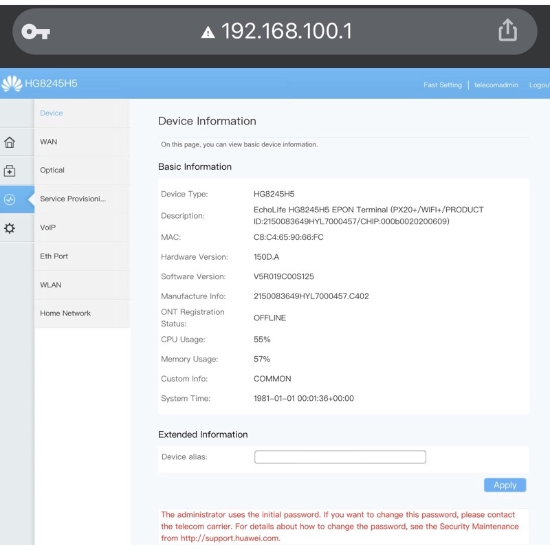 ONT HUAWEI HG8245H5 Plus Adaptor