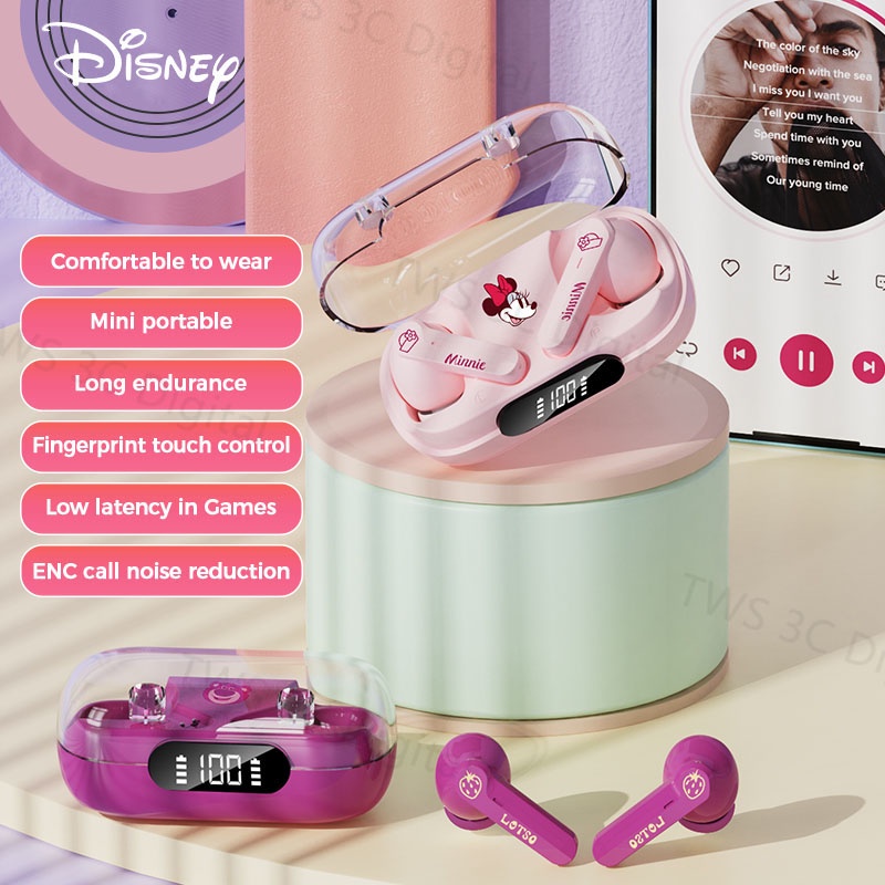 [Garansi 6 bulan] 100% Ori Disney TWS Bluetooth 5.3 Headset Wireless Earphone untuk Android IOS with Mikrofon Gaming Earbud Tampilan digital LED