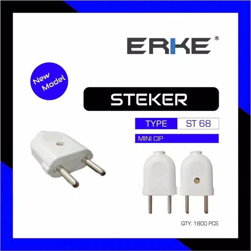 STEKER COLOKAN LISTRIK GEPENG TIPIS PUTIH ERKE SNI