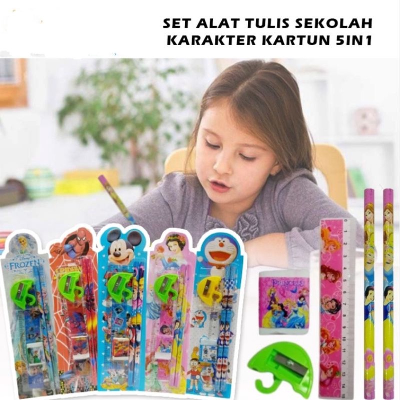 

Alat Tulis Karakter 5 in 1 / Set Alat Tulis Lengkap Pensil Penghapus Rautan Penggaris