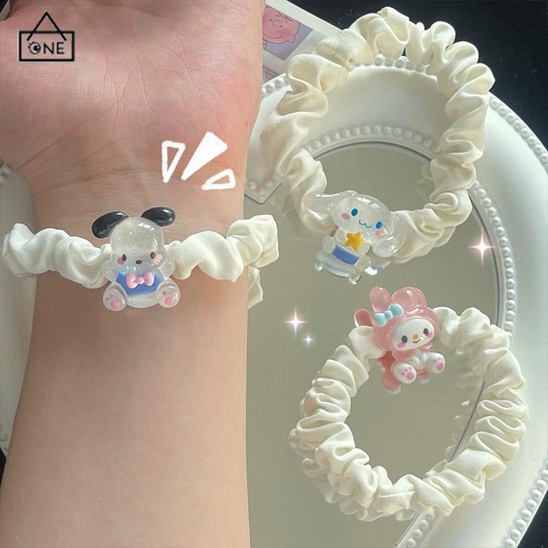 COD❤️Kartun Cinnamoroll Dog Lipit Cincin Rambut Gadis Manis Lucu Tali Rambut Karet Gelang Karet-A.one