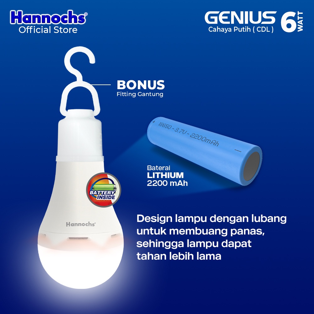 Hannochs Emergency GENIUS 6 watt CDL 2 pcs - Putih - Paket Murah